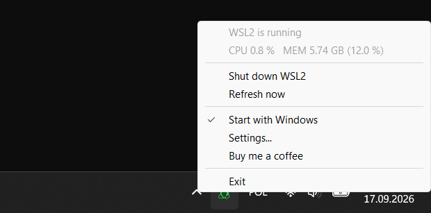 wsl-tray: menu
